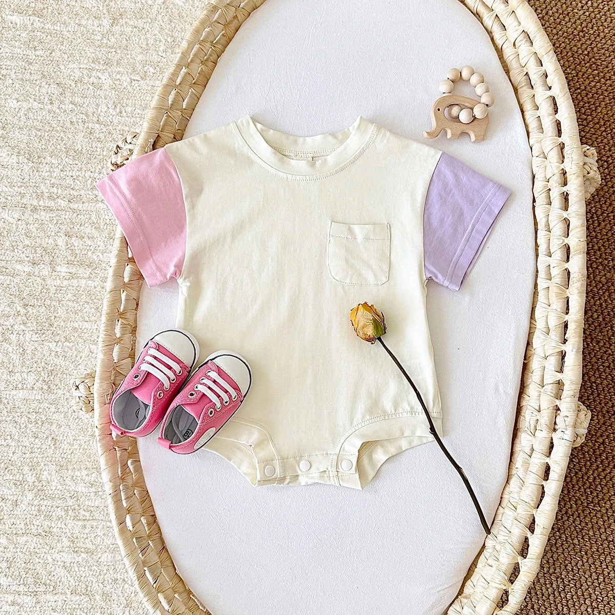 Summer Baby Clothes Romper Short Sleeved Triangle Bodysuit Cotton Kids Clothing Newborn Boys Girls Pocket Jumpsuit 0-18M