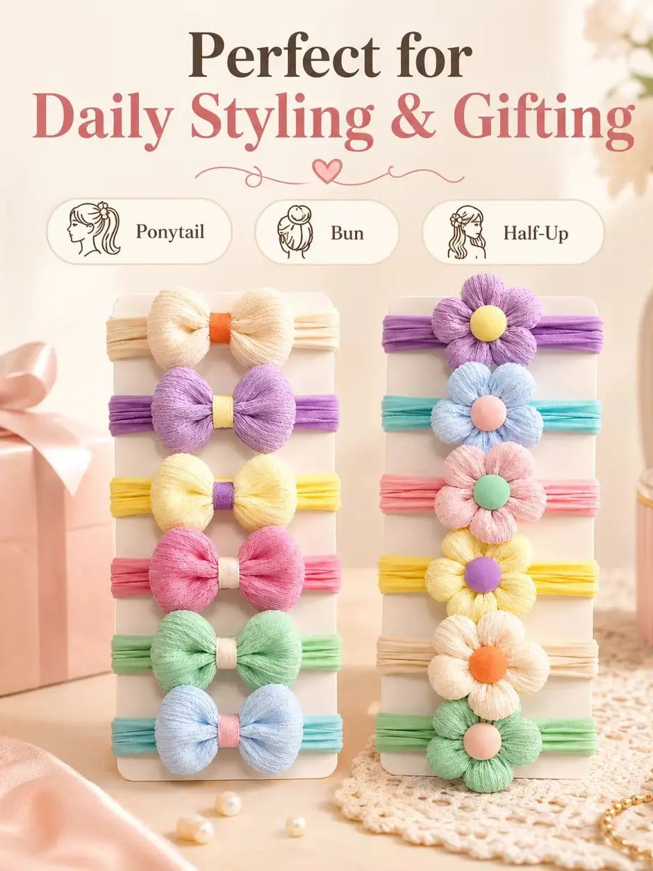 12-Pack Elastic Hair Ties for Girls Non-Damaging Hair Bands Children's Ponytail Rubber Bands Stylish Hair Accessories for Kids