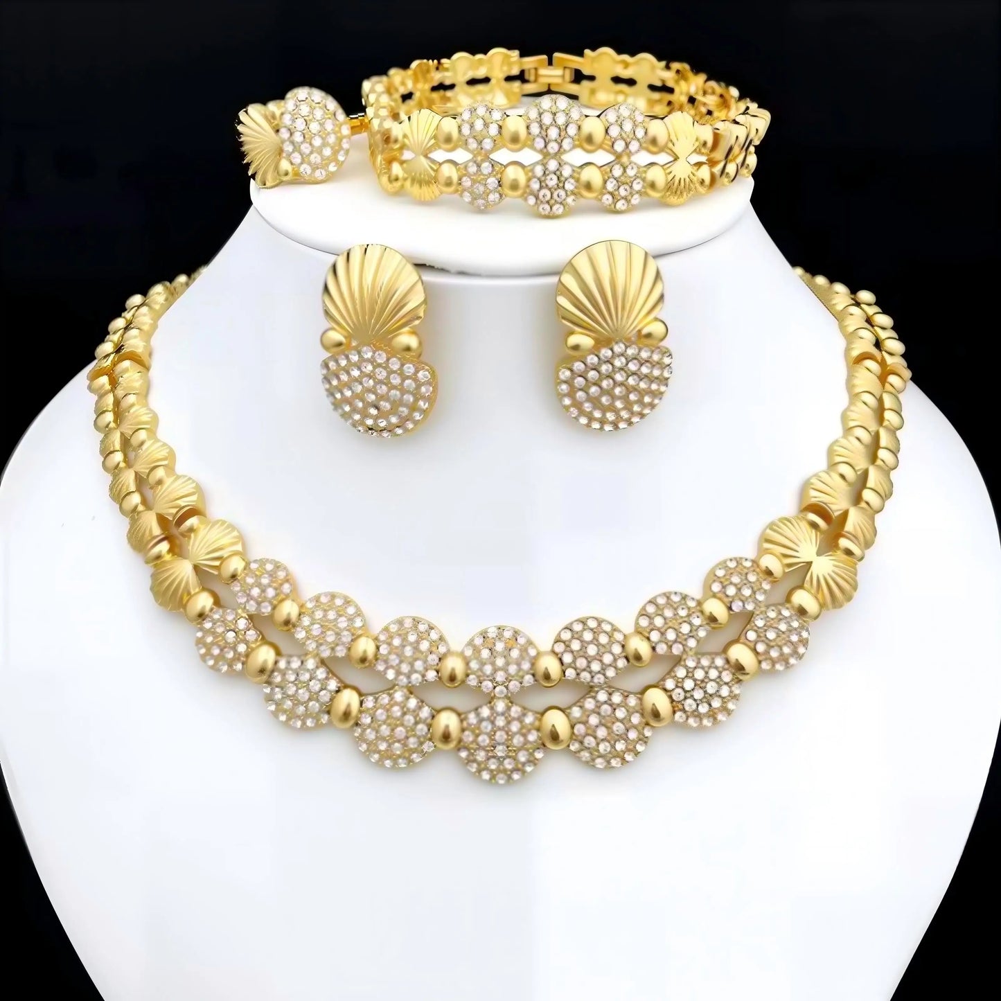 GZJPEI Fashion Women Jewelry Set Multi Layer White Zircon Necklace Bracelet Elegant Shell Earring Ring For Women Party Jewelry Birthday Gift Anniversary Gift 2026 Trendy