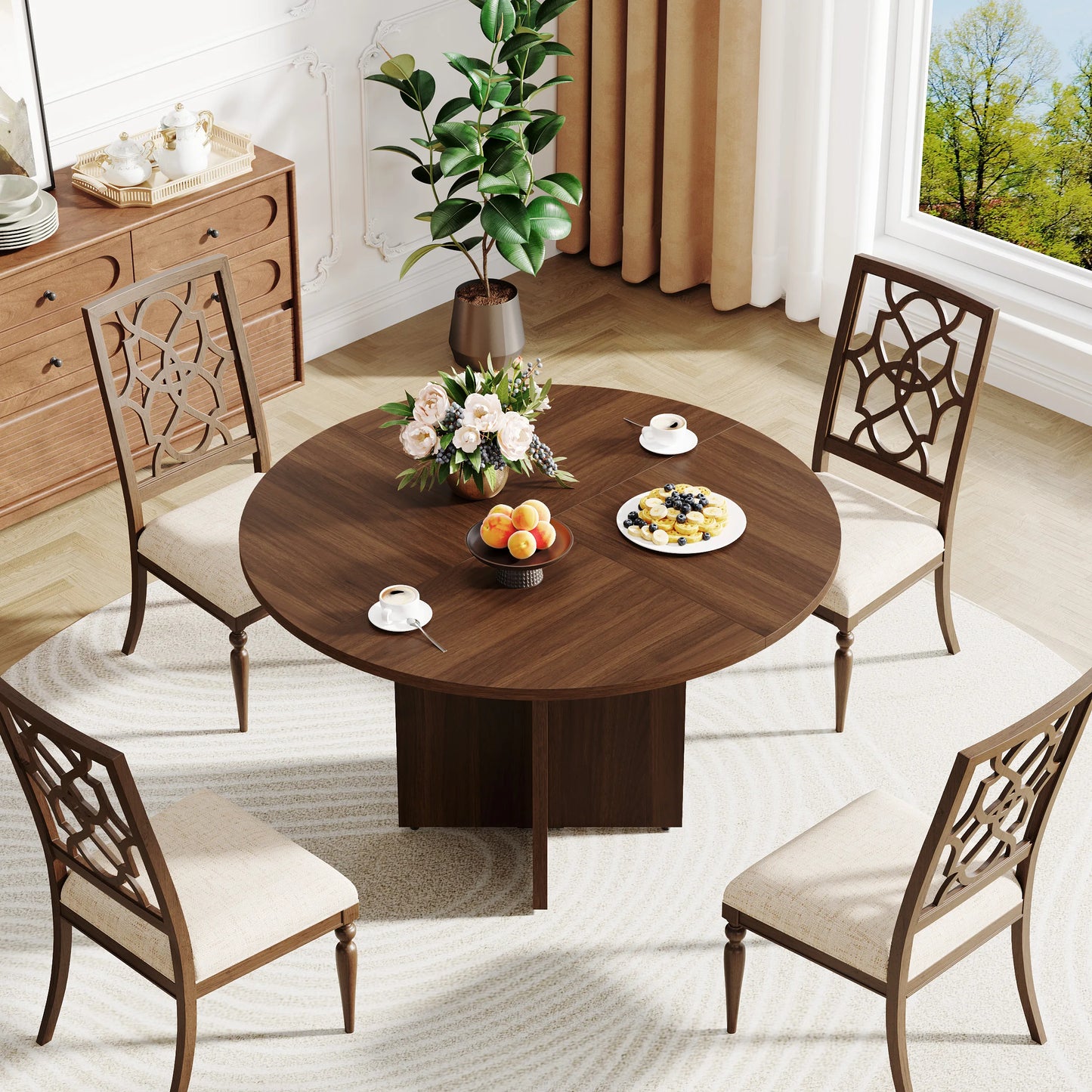 120CM Wooden Dining Table Nordic Study Lounge Garden Designer Dining Table Writing Service Mesas De Jantar Kitchen Furniture for 4-6 People Brown