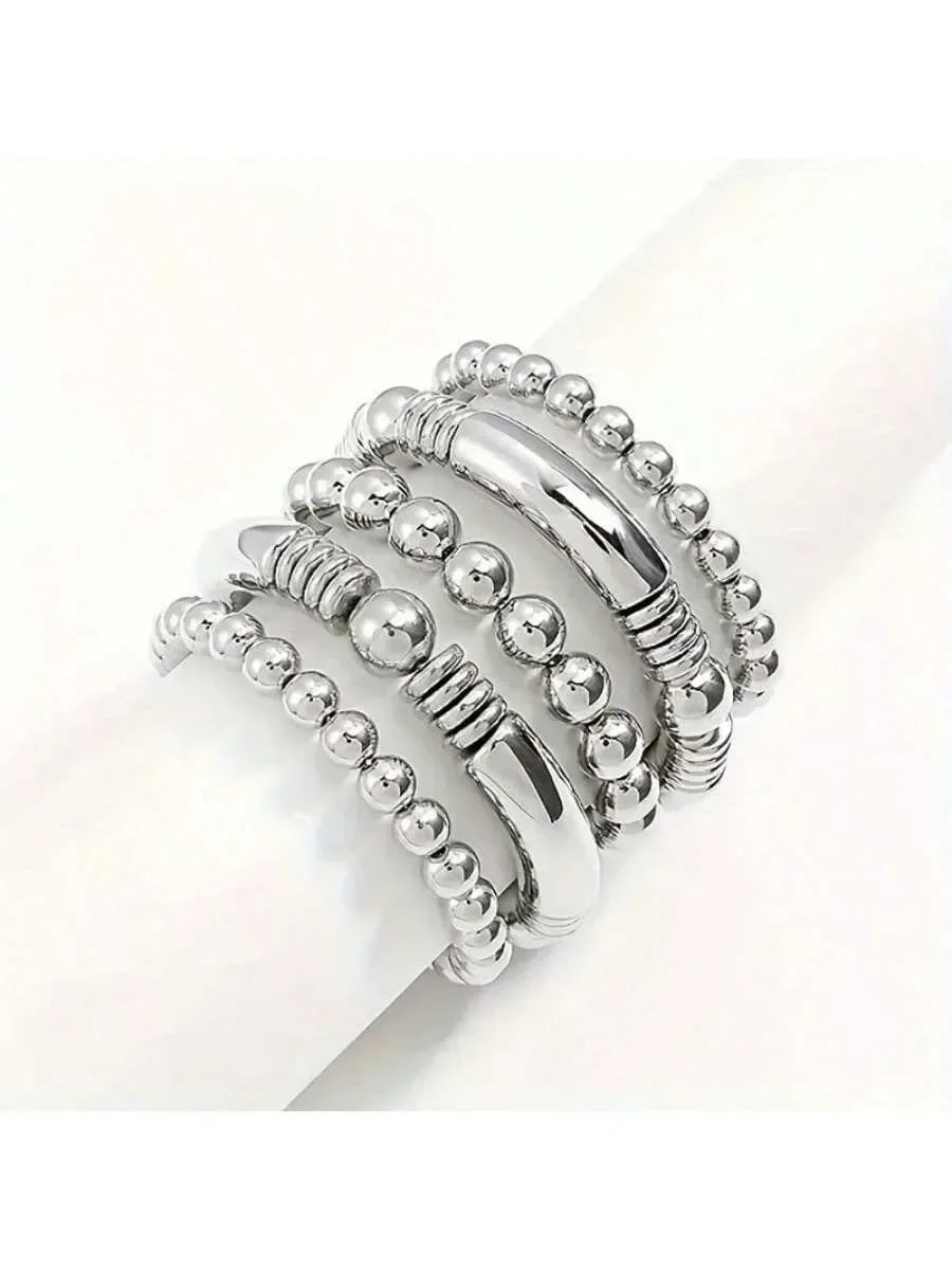 5 pcs Metal Bead Decorative Bracelet With Minimalist Punk Style And Fashionable Men's And Women's Bracelets