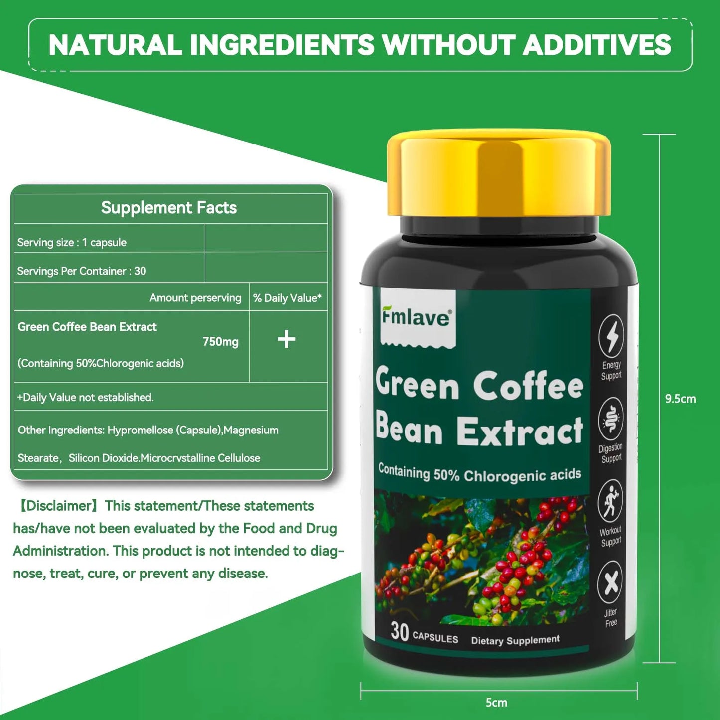Fmlave 750mg Green Coffee Bean Extract for Weight Loss for Women and Men - Appetite Suppressants for Weight Loss with Chlorogenic Acid - Herbal Fat Burner to Assist with Weight Loss 30 Count