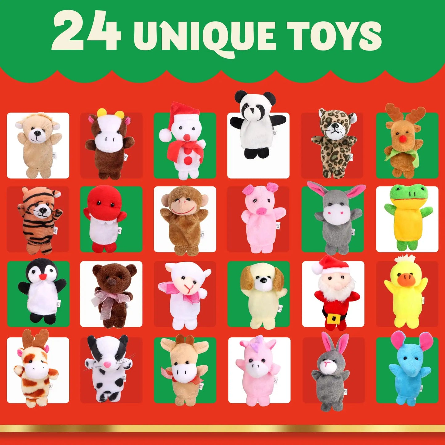 JOYFY 2025 Christmas Advent Calendar with Finger Puppets 24 Days Countdown Advent Calendar with Plush Animal Finger Puppets