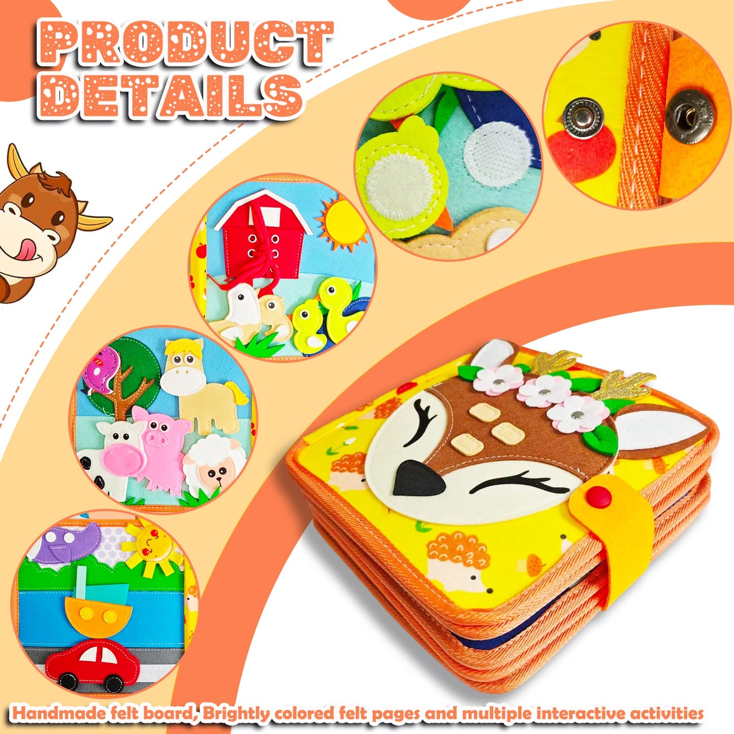 Children's baby early education intelligence learning baby toys felt learning board, busy board, busy book, cloth book, including life skills, alphabet, numbers, shapes colors, animals, weather, toddler travel toys, birthday