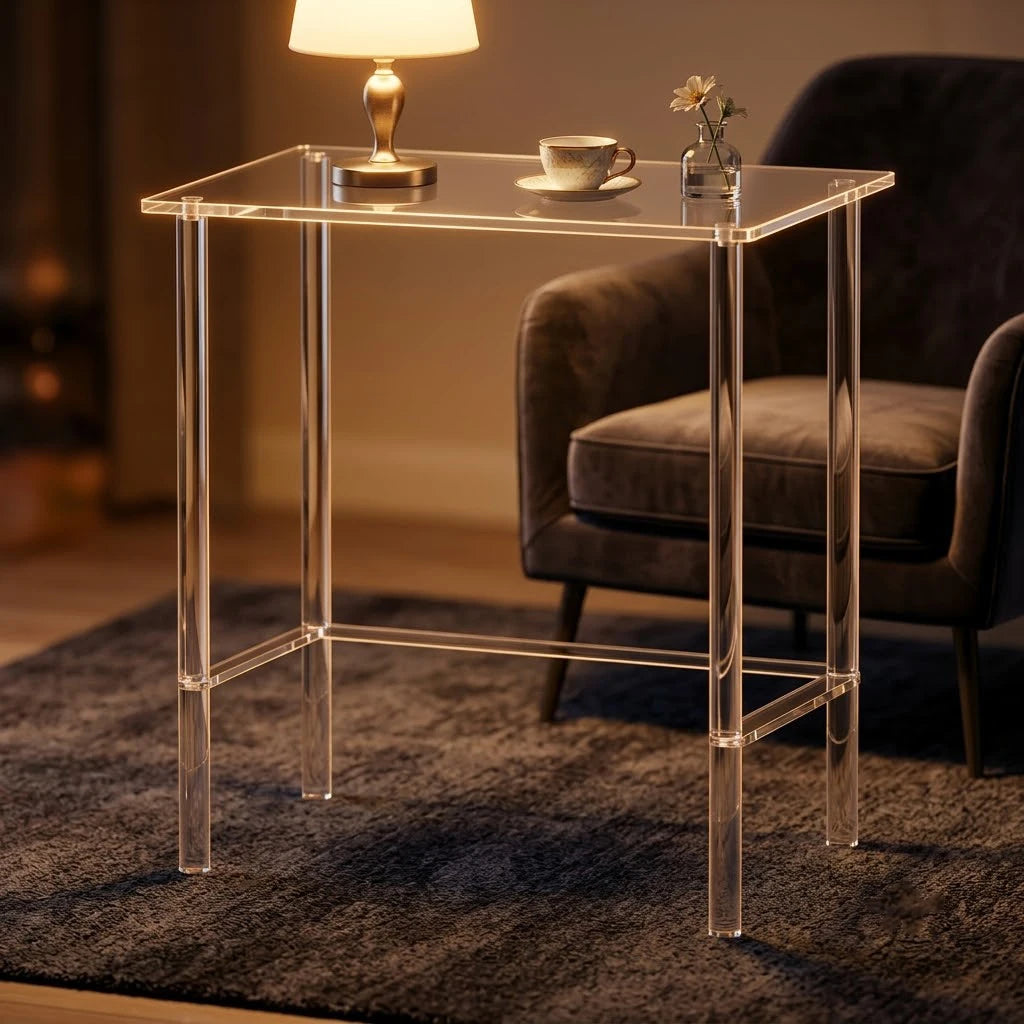 Clear Acrylic Console Table, 23.6in Tall Narrow Rectangular Side Table for Entryway, Slim Modern End Table for Living Room Sofa Hallway Bedroom Small Spaces Apartment