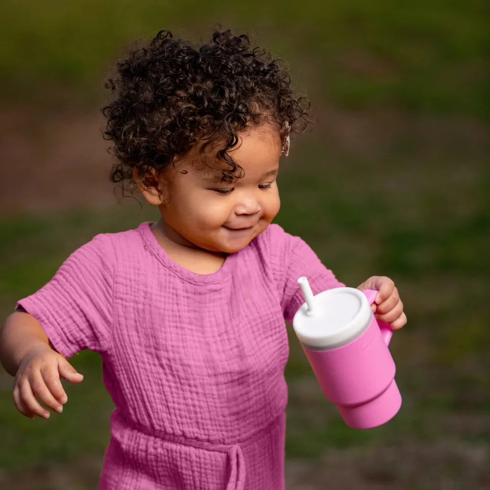 Adorable 9 oz Toddler Training Cup with Straw and Handle First Sippy Cup for Babies Cotton Candy Color Leak Proof