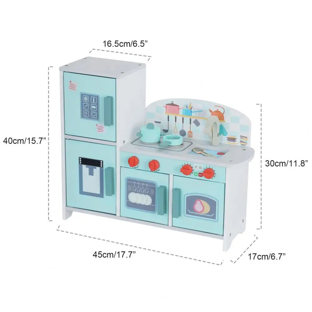 Wooden Kitchen Play Set with Rich Accessories, Sturdy Construction Children Simulated Fridge Toy,Pretend Play Kitchen Set