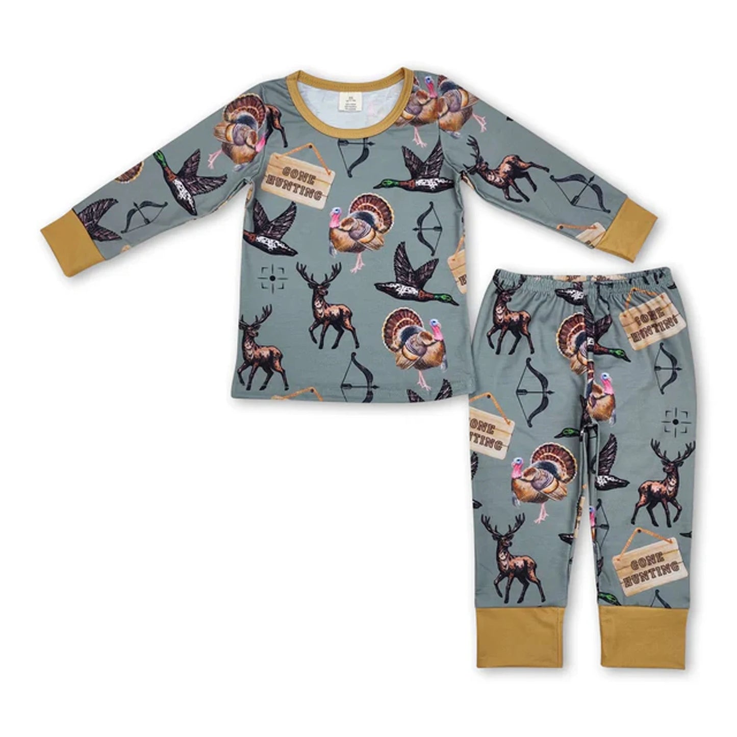 Baby Boys Long Sleeves Pajamas Set Green Ducks Plaid Top with Pants Comfortable Sleepwear for Infants