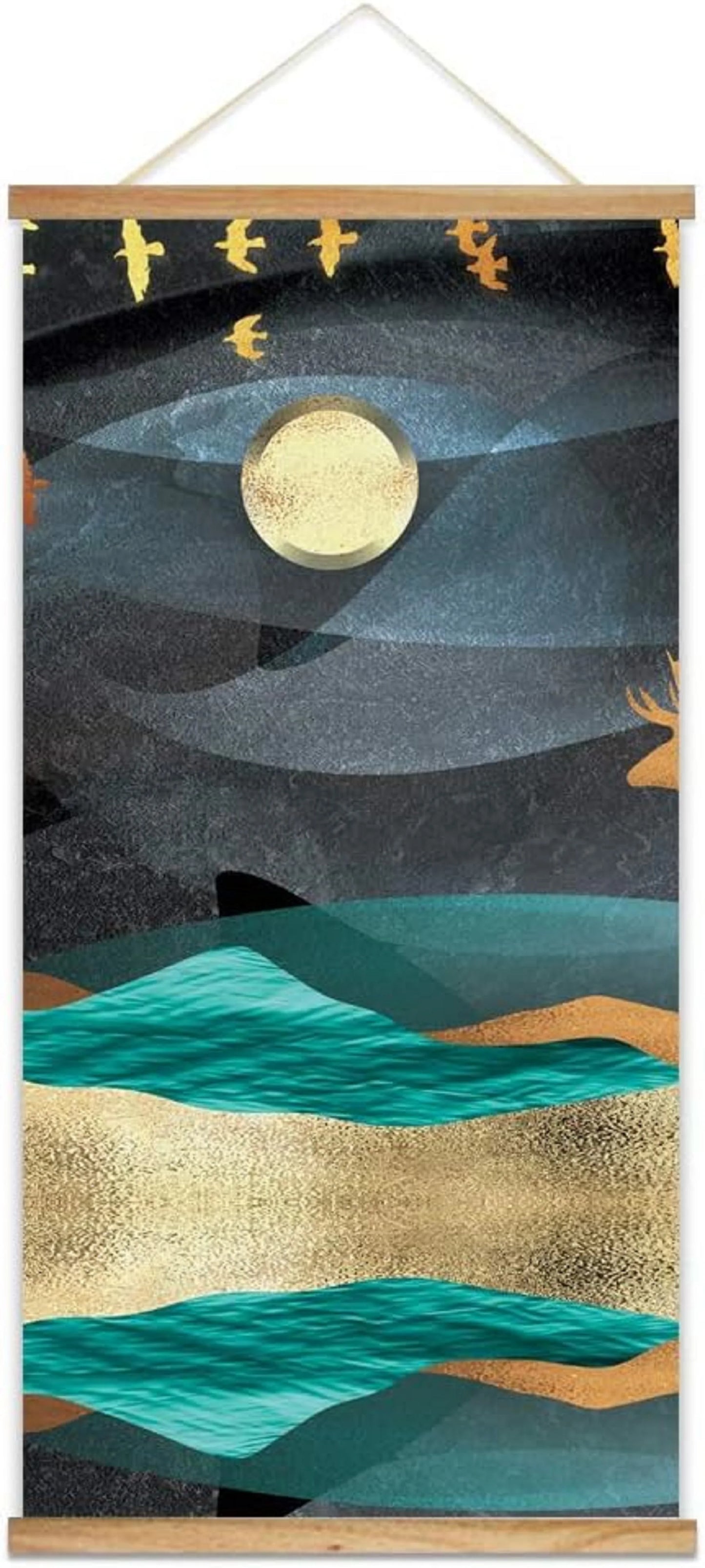 Wooden Framed Hanging Poster Nordic Style Nature Landscape Wall Picture Poster Artwork for Home