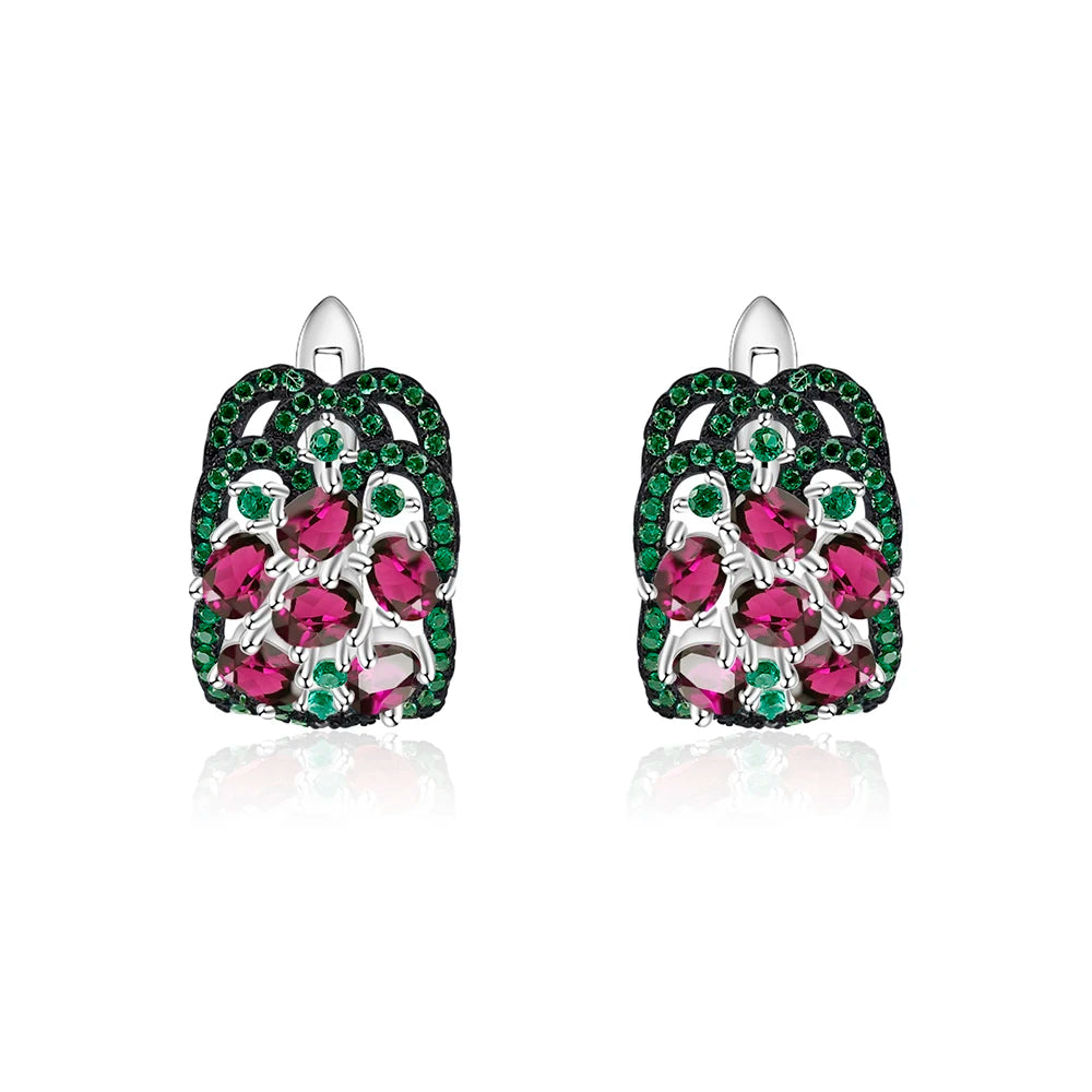 GEM'S BALLET 3.0Ct Natural Rhodolite Garnet Gemstone Earrings 925 Sterling Silver Women's Vintage Earrings Fine Jewelry