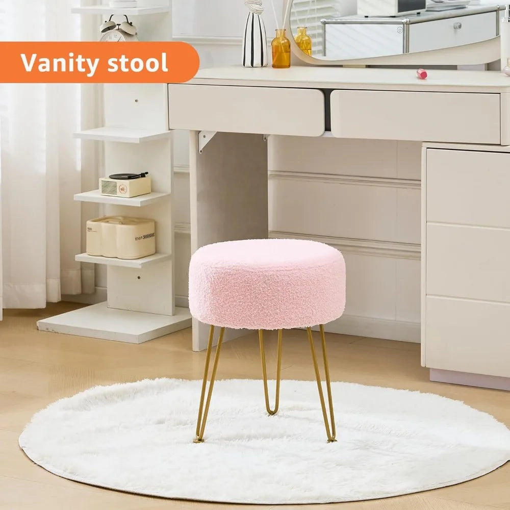 Velvet Ottoman Stool with Metal Legs for Bedroom Living Room Entryway Office