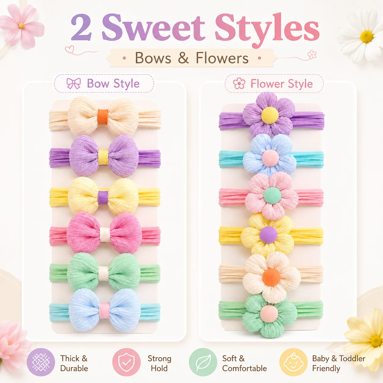 12-Pack Elastic Hair Ties for Girls Non-Damaging Hair Bands Children's Ponytail Rubber Bands Stylish Hair Accessories for Kids