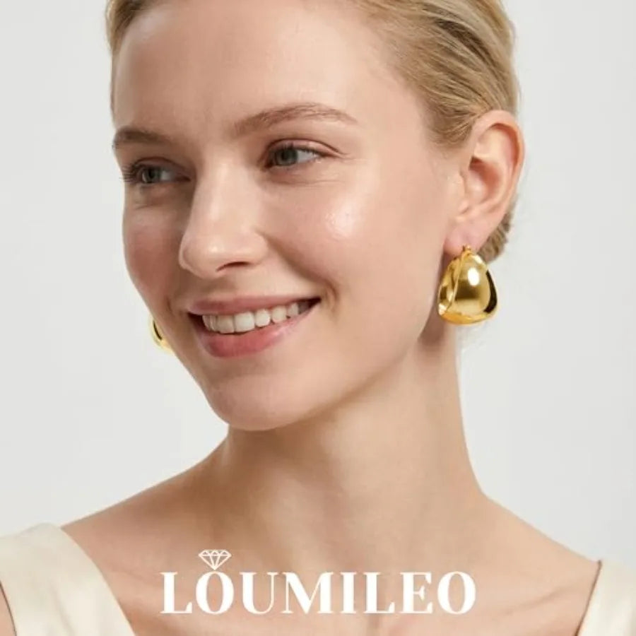 LOUMILEO 24MM Wide Thick Silver Hoop Earrings for Women Lightweight 925 Sterling Silver Hoop Earrings Large Chunky 14K Gold Pla