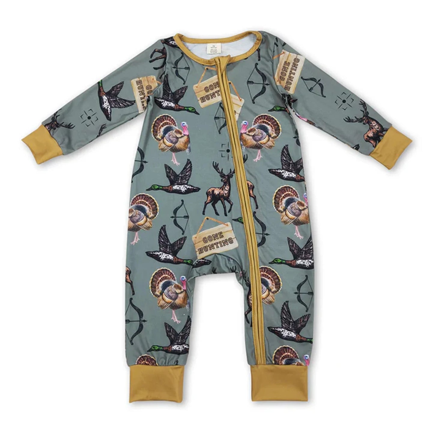 All Over Print Bamboo Baby Zipper Romper Long Sleeve Infant Sleeper Jumpsuit Hunting Camo Floral Newborn Sleepwear