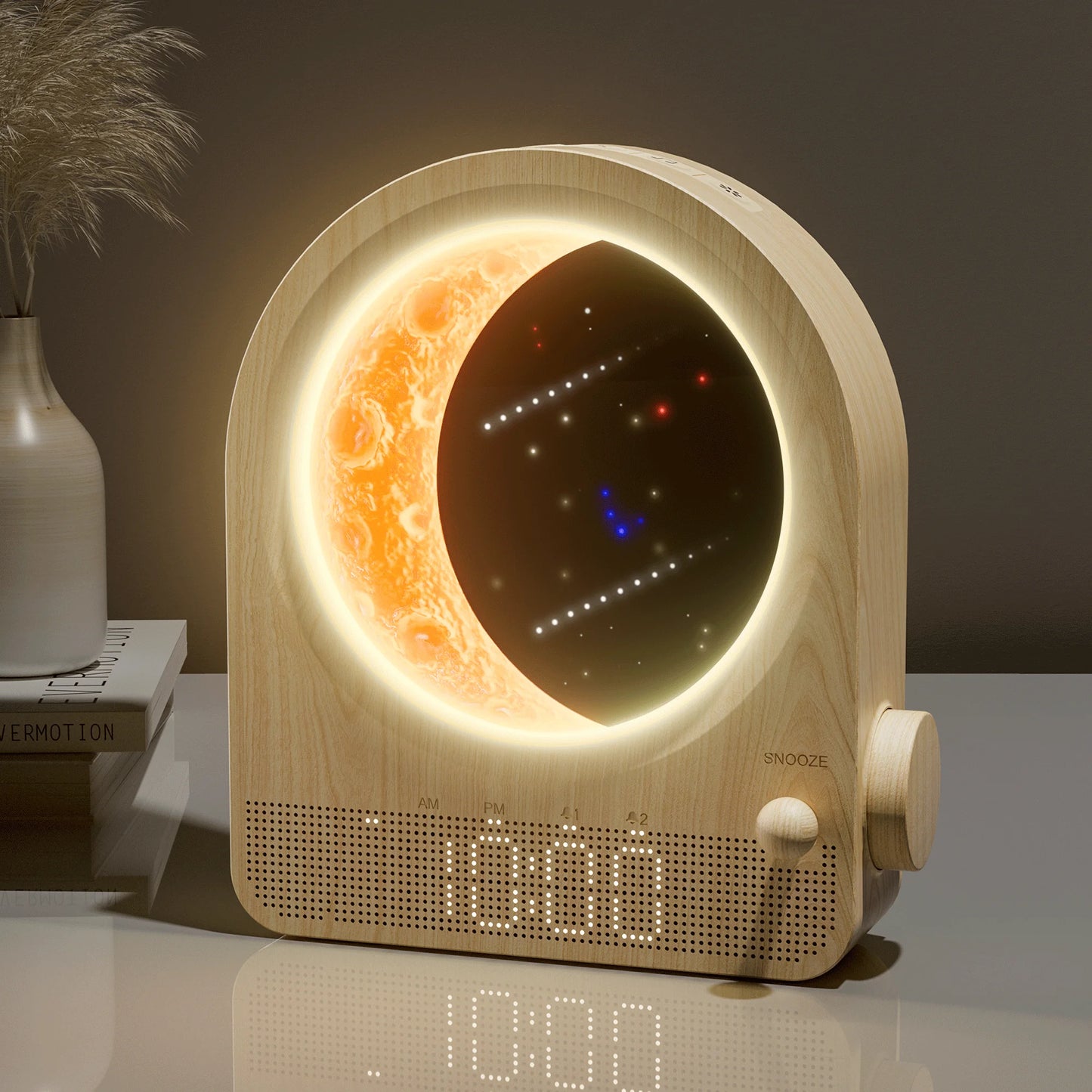 Sunrise Alarm Clocks for Bedrooms, Stepless Dimmable Moon Lamp Dual Alarm Clock with 12Levels Volume for Heavy Sleepers, 10 Natural Sounds with 30/60/90mins Timer, Gifts for Women