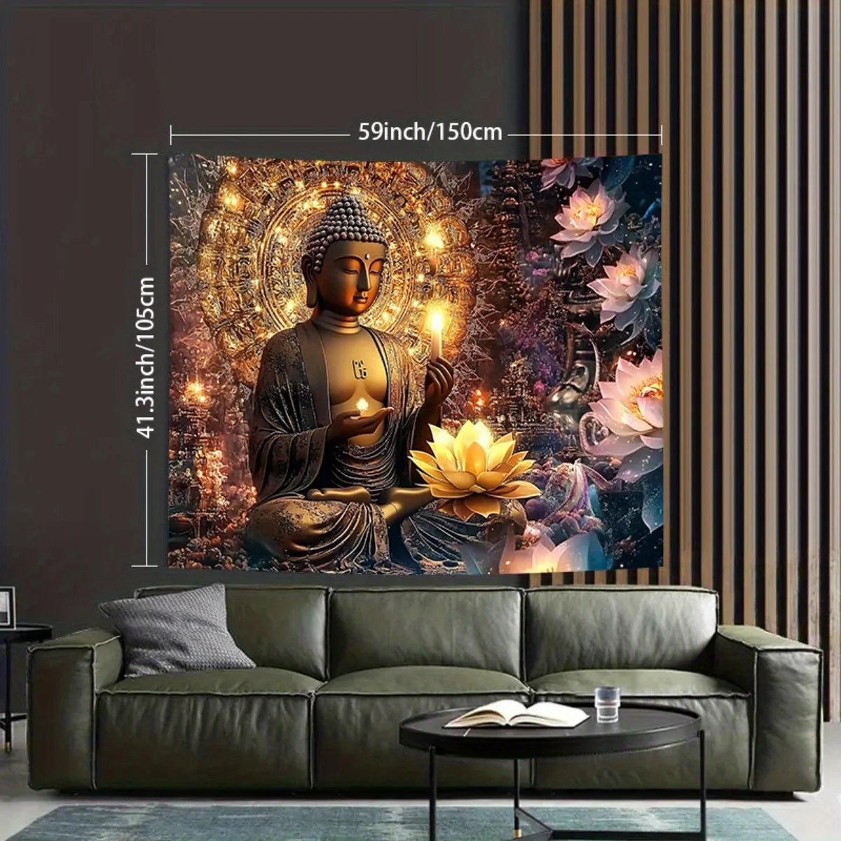 Spiritual Buddha Wall Tapestry Mural Large Decorative Zen Enlightenment Art Hanging Golden Lotus Asian Meditation Room Decor