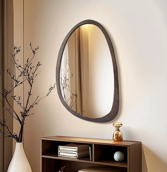 2 Styles Vintage Irregular/Octagon Wall Hanging Mirror for Living Room, Bedroom, Entryway,  Walnut Wood Framed Accent Mirror