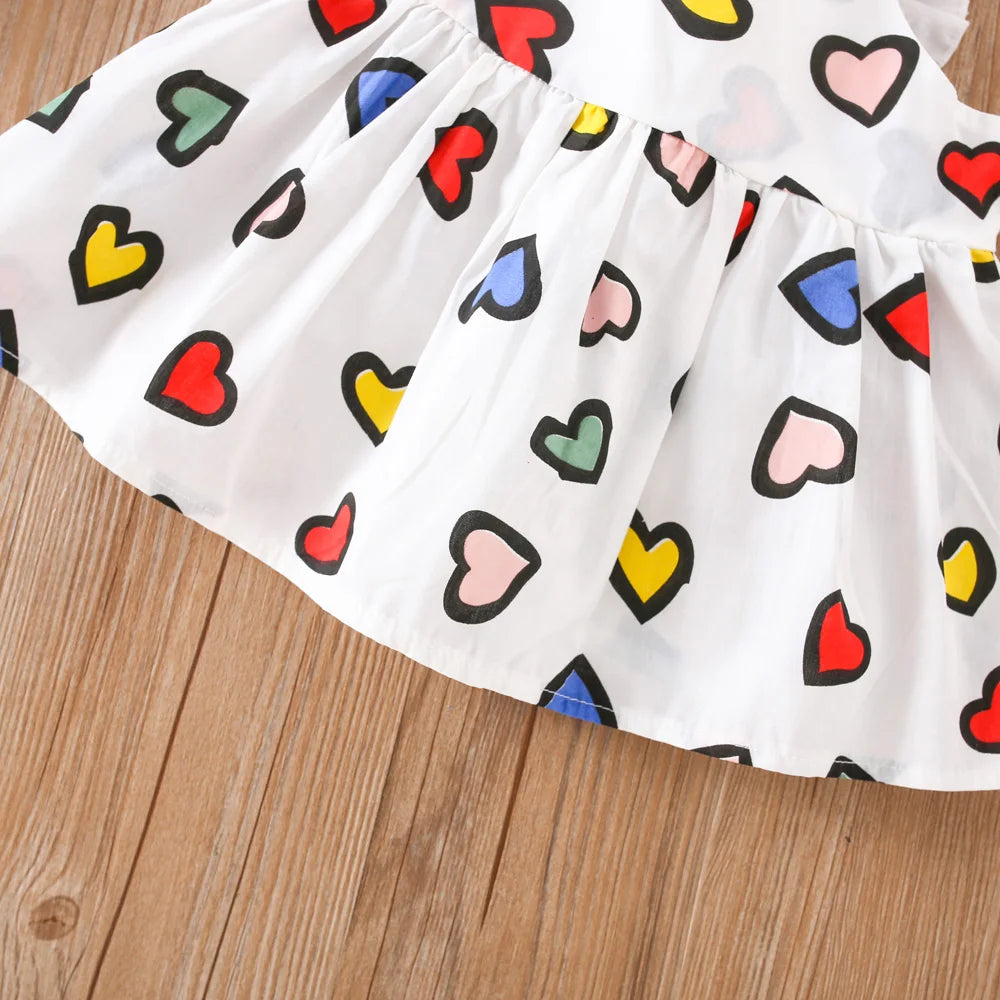 Baby Girl Dress Summer Colorful Love Girl Dress Cute Dragonfly Crossbody Bag Baby Girl Dress (0-3 Years Old)
