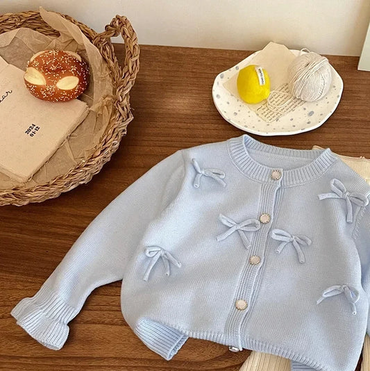 Childrens Clothing 2025 Autumn and Winter New Item Girls Bow Knit Cardigan Sweater Jacket Cute Baby Sweet Top Fashion