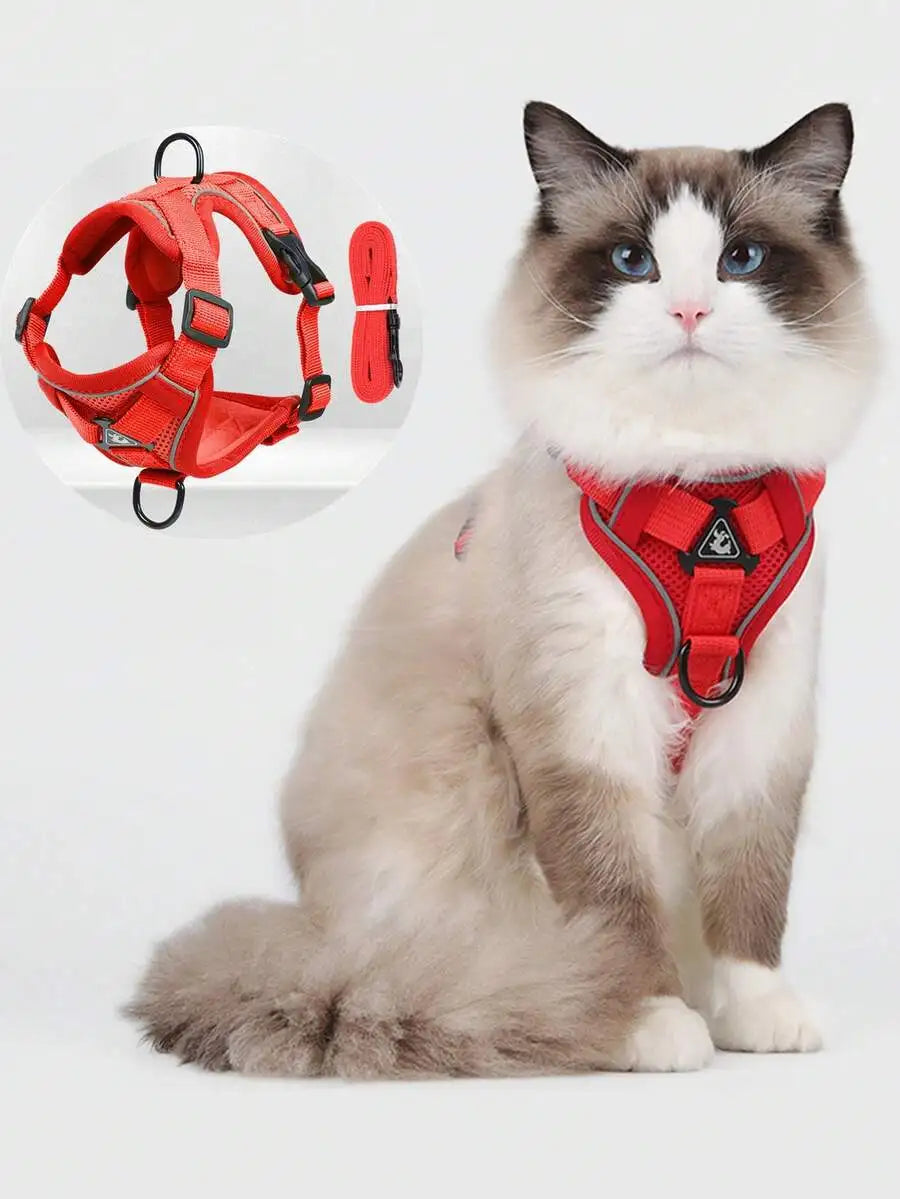 Reflective Pet Harness And Leash Set, Suitable For Dogs & Cats, Escape-Proof Adjustable Small Dog Chest Strap With Soft Mesh
