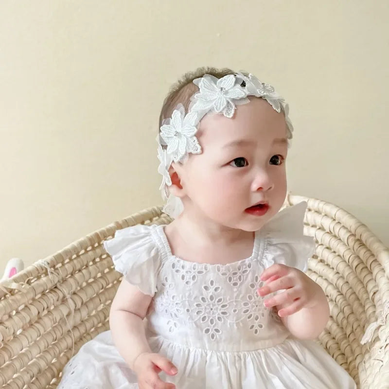 New Vintage Girls Pearl Headband Vintage Baptism Headband Rhinestone Baby Headwear baby hair accessory First Birthday Costume