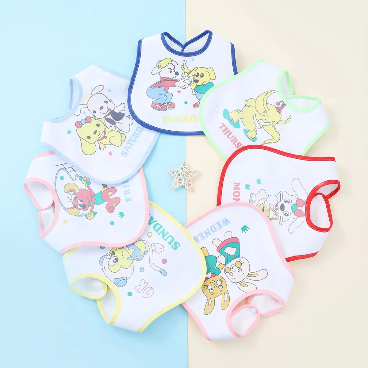 7pcs Weekly Without Repeating Baby Bibs U Shaped Newborn Infants Waterproof Printing Burp Cloths Saliva Towel for Baby