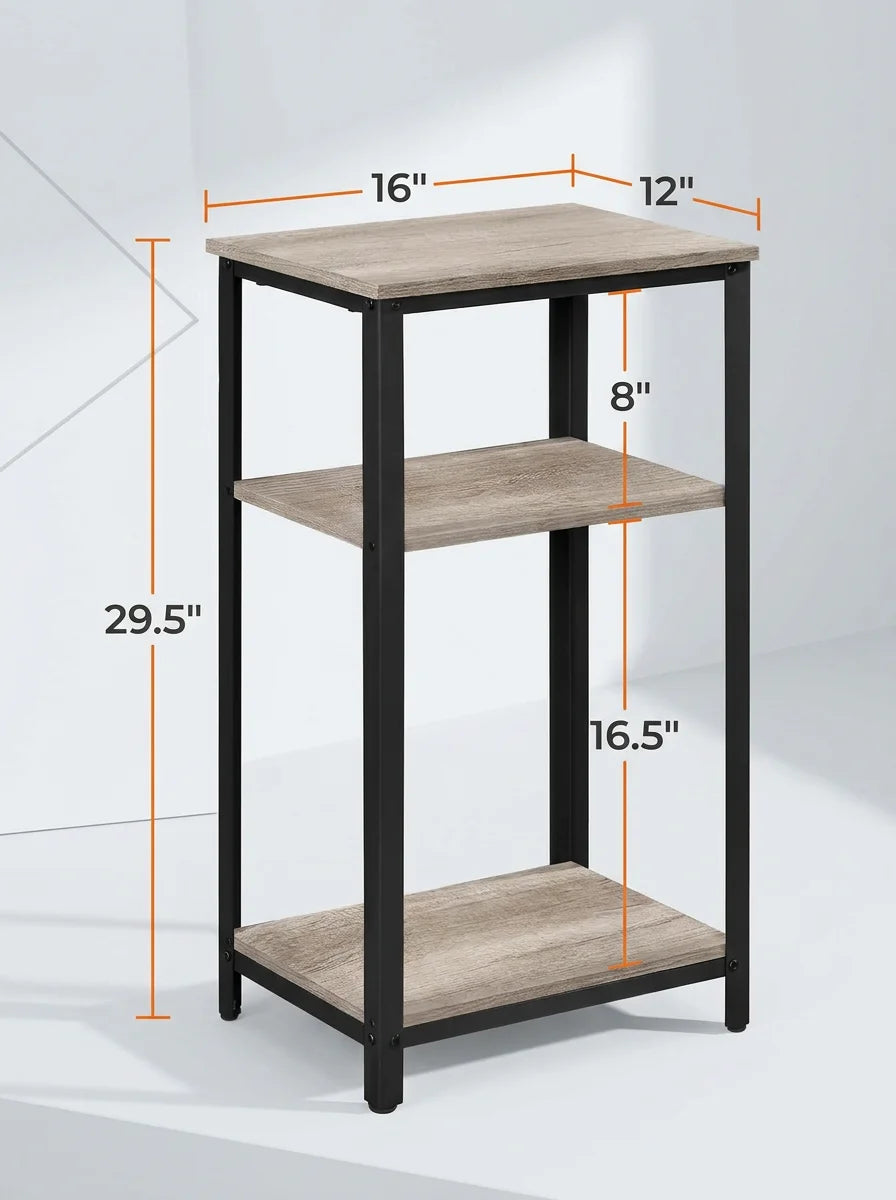 Tall 30 in end table, 3 tier side table with strong wooden shelves, small side table for living room office small places