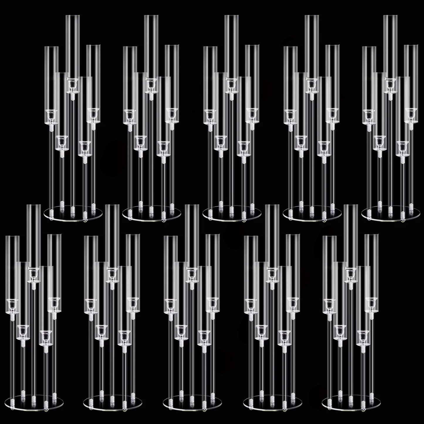 2/4/6/8/10pcs Acrylic Candelabra Centerpieces Clear Candle Holder for Wedding 5 Arm Candlesticks Holder with Acrylic Shade