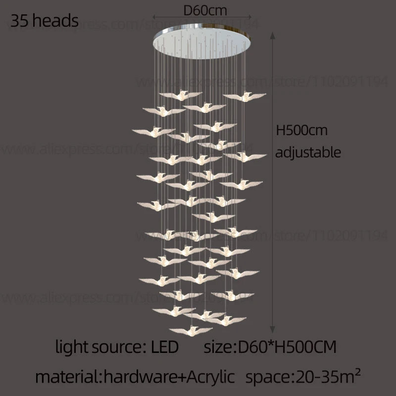 Led Bird Pendant Lamp Home Decoration Lighting Hanging Lamp Design Loft Living Room Showroom Apartment Ceiling Villa Chandelier