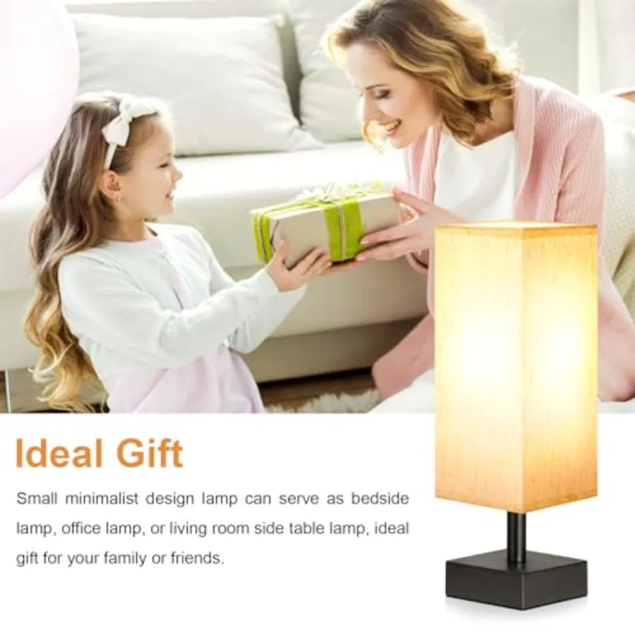 Small Table Lamp for Bedroom - Bedside Lamps for Nightstand, Minimalist Night Stand Light Lamp with Square Fabric Shade, Desk R