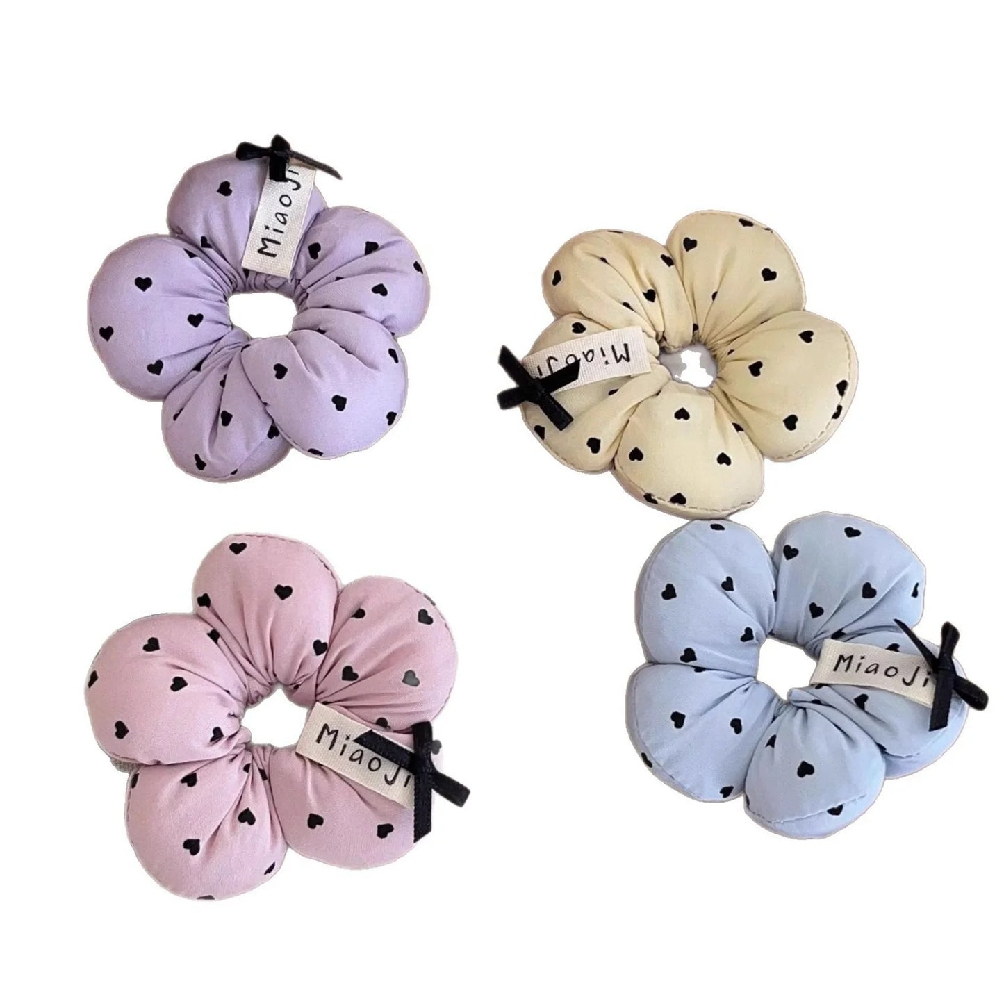 1PC　Cute Flower - Shaped Hair Scrunchies for Kids, Heart - Printed Elastic Hair Ties, Sweet Hair Accessories for Girls