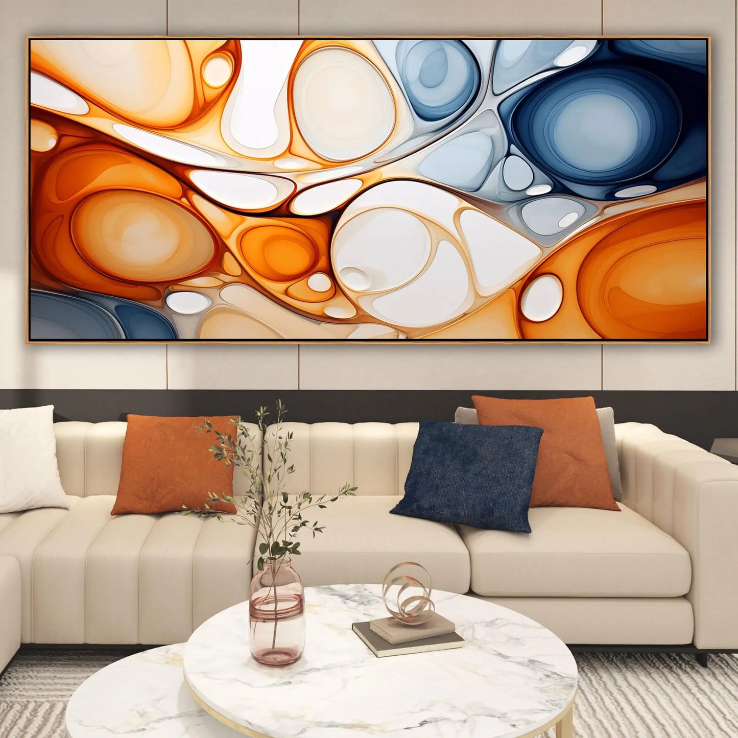 Blue Abstract Canvas Wall Art - Black Frame Artwork Picture Living Room Wall Decor Modern Paintings Large Wall Art for Bedroom Home Decoration