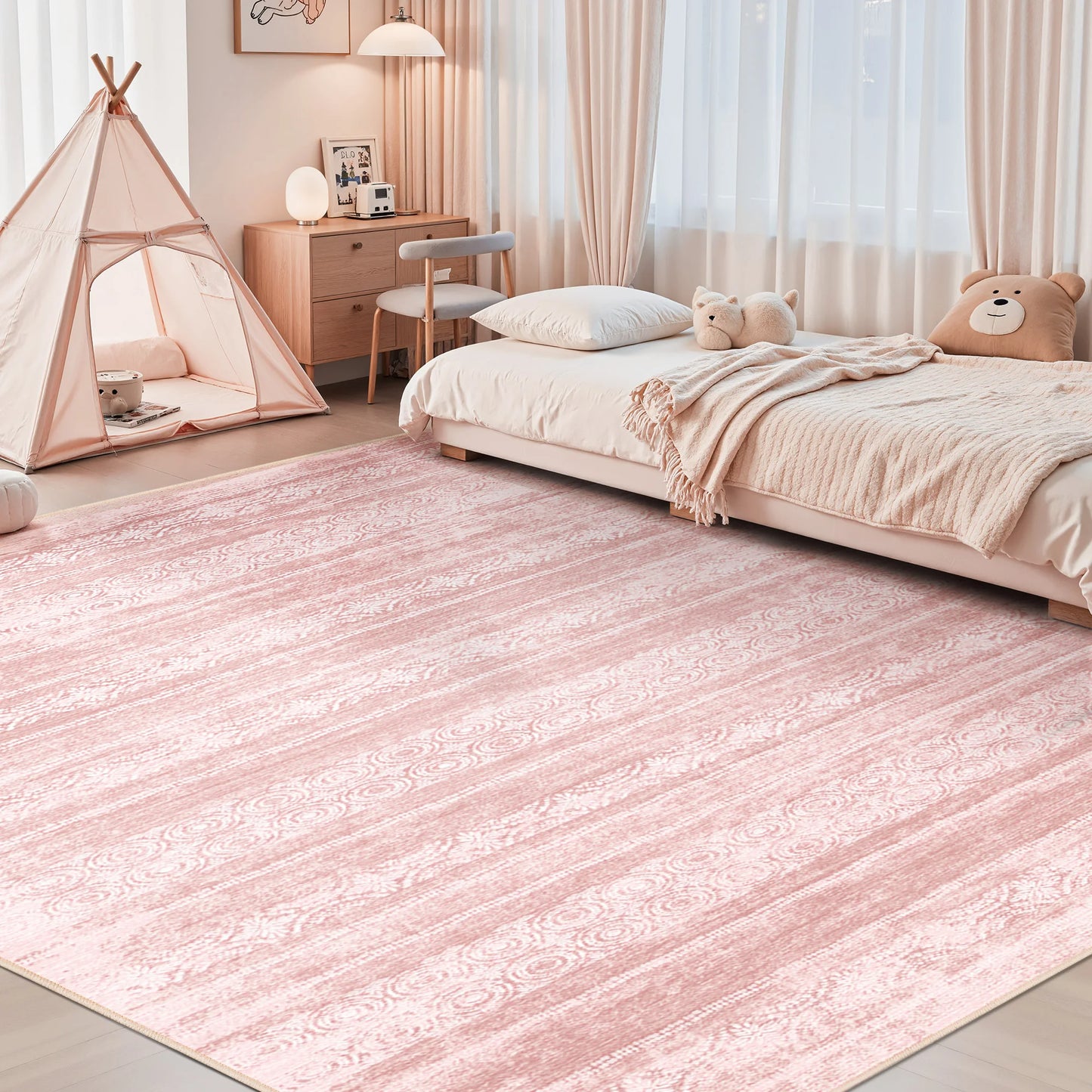 [Pink Area Rug] Dusty Pink 8x10 Rugs - Pink Area Rugs For Living Room - Washable Non Slip Rug - Cute Modern Boho Carpets - Foldable Rug Perfect For Indoor - Bathroom - Kitchen - Bedroom - Decor Home Decor(Blush Pink)