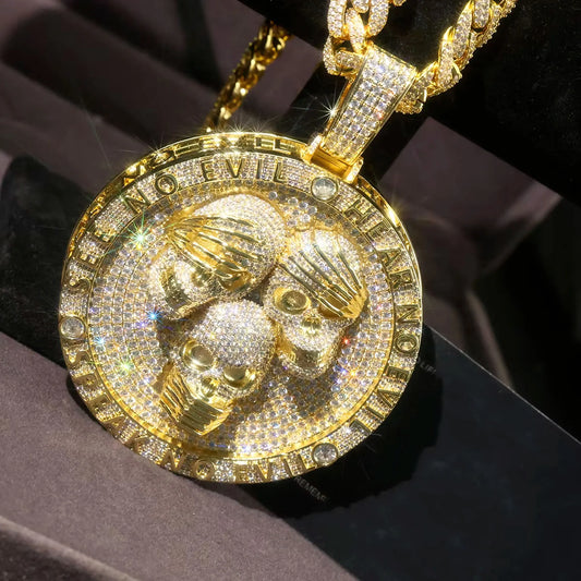 Exquisite Luxury Three Gollum Head Pendants Round Rap Singer Hip Hop Can Pair with Cuban Chain Necklace 3D Pendant Jewelry