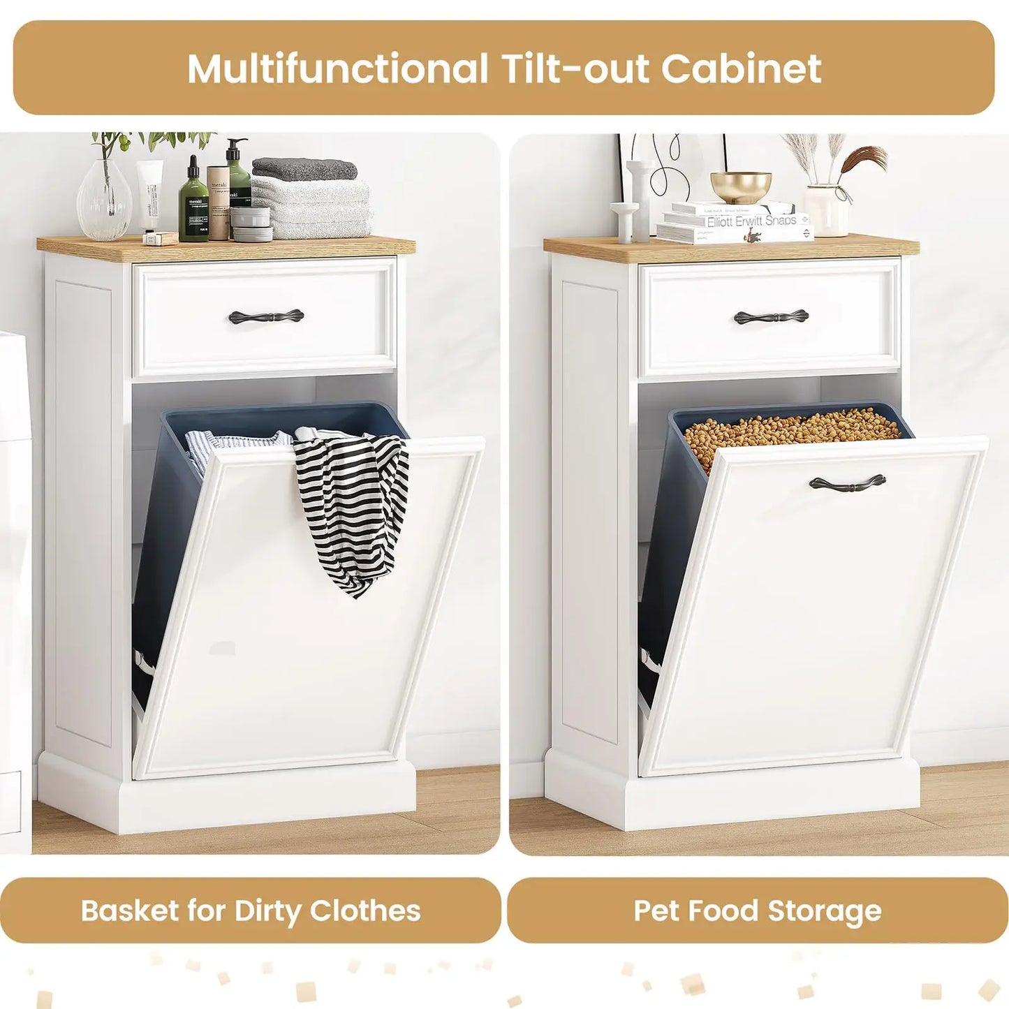 Trash Cabinet Tilt Out, Hidden Trash Can Cabinet 10 Gallon Storage Holder, Freestanding Pet-Proof Garbage Can Cabinet for Kitchen Dining Living Room