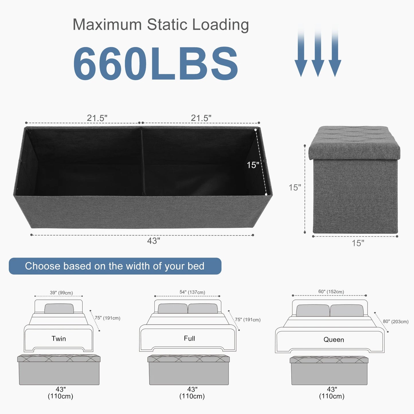 JHK Folding Storage Ottoman Bench Living Room Hidden Storage Footstool Toy Box Bedroom Strong Load-bearing Capacity Stool