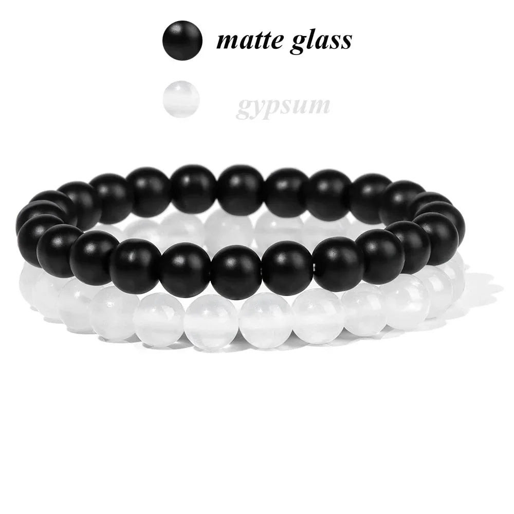 2Pcs Colorful Natural Stone Bead Bracelet Set 8MM Natural Agates Turquois Amethysts Quartzs Gem Stretch Bangle Jewelry Gift