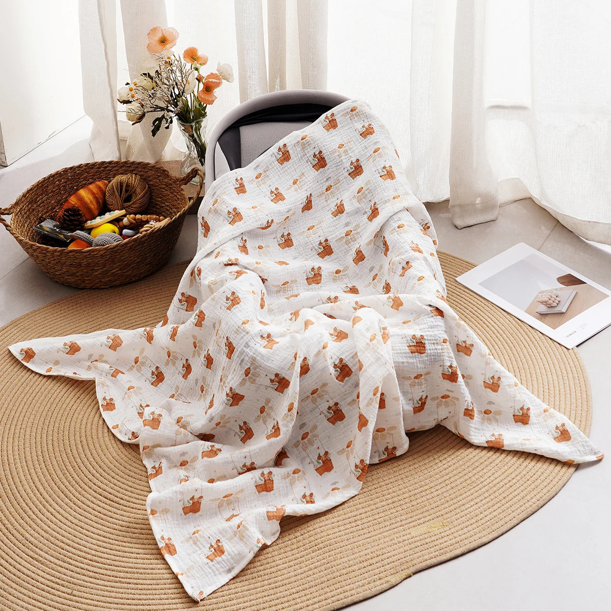 All Season New Arrival 100% Cotton Baby Muslin Swaddle Blanket Newborn Bath Towel Cute Infant Quilt Size 100x100cm