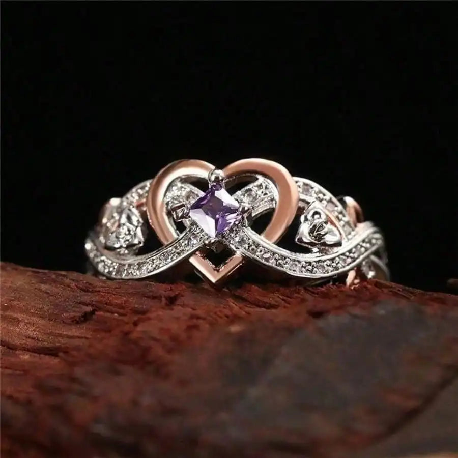 Cute Women's Fashion Heart Zirconia Wedding Ring Wedding Band Anniversary Gift Party Valentine's Day Engagement Women Jewelry Size 4-11#