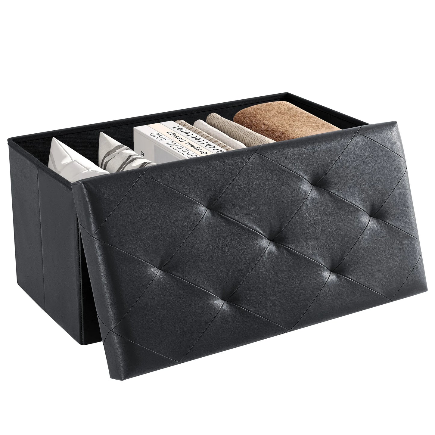 MCQ 30 Inch Faux Leather Foldable Ottoman Foot Rest Stool with Storage Folding End of Bed Storage Bench Storage for Living Room Bedroom Entryway