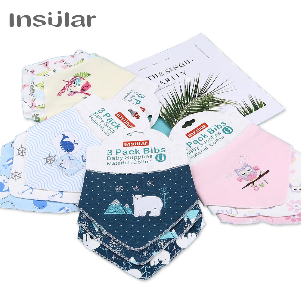 3pcs/set High Quality Baby Bibs Double Layers Cotton Infant Saliva Towel Toddler Boys Girls Cute Baby Bibs Bandanna Burp Cloth