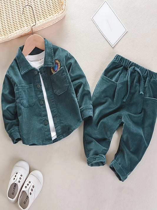 Spring and Autumn New Fashionable Casual Corduroy Jacket and Long Sleeve T-shirt for Boys and Girls Baby Pants 3-Piece Set
