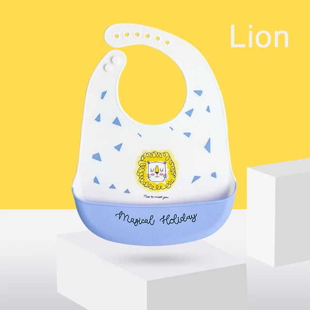 Silicone Baby Bib Waterproof Drool Catcher Cartoon Newborn Feeding Soft Edible Bib Adjustable Baby Burp Cloth