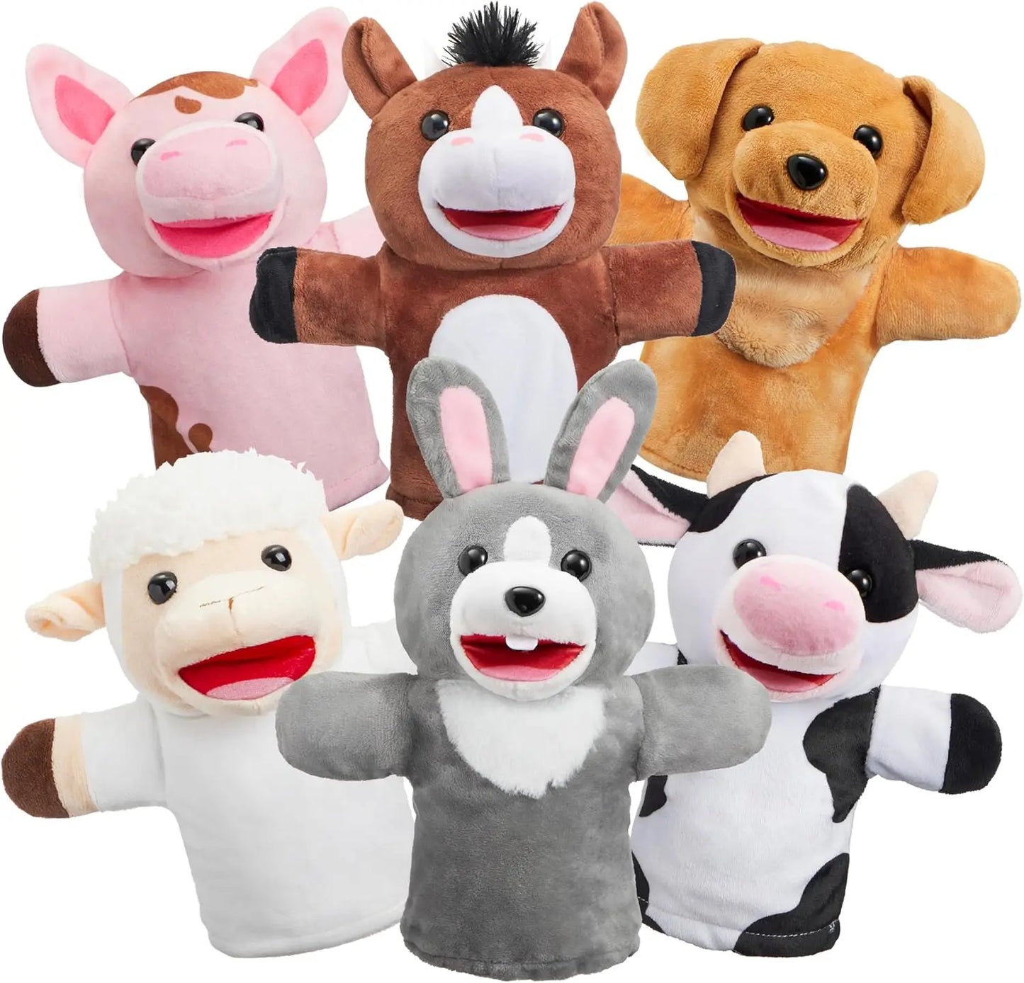 6Pcs Kids Hand Puppet with Mouth Toddler Animal Plush Toy for Show Theater Kids Birthday Gifts Easter Basket Stuffers