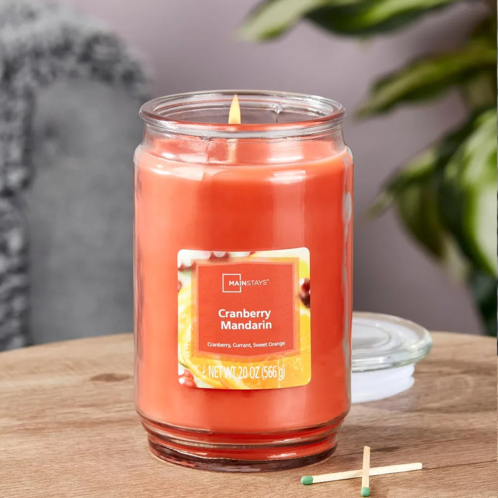 Cranberry Mandarin Scented Candle Large 20oz Glass Jar Single Wick Home Fragrance Aromatherapy Decor Gift