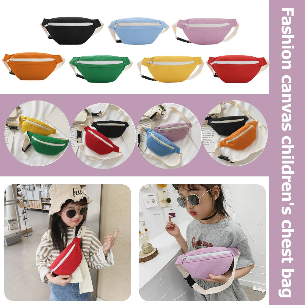 Kids Girls Casual Fanny Waist Bag Pack Zip Ladies Casual Elegant Canvas Chest Bum Belt Lightweight Daily Shoulder Pouch