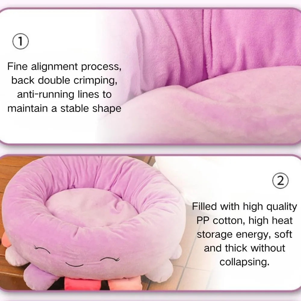 Large Dog Anxiety-Relief Octopus-Shaped Purple Boho Style Round Pet Bed - Medium Size