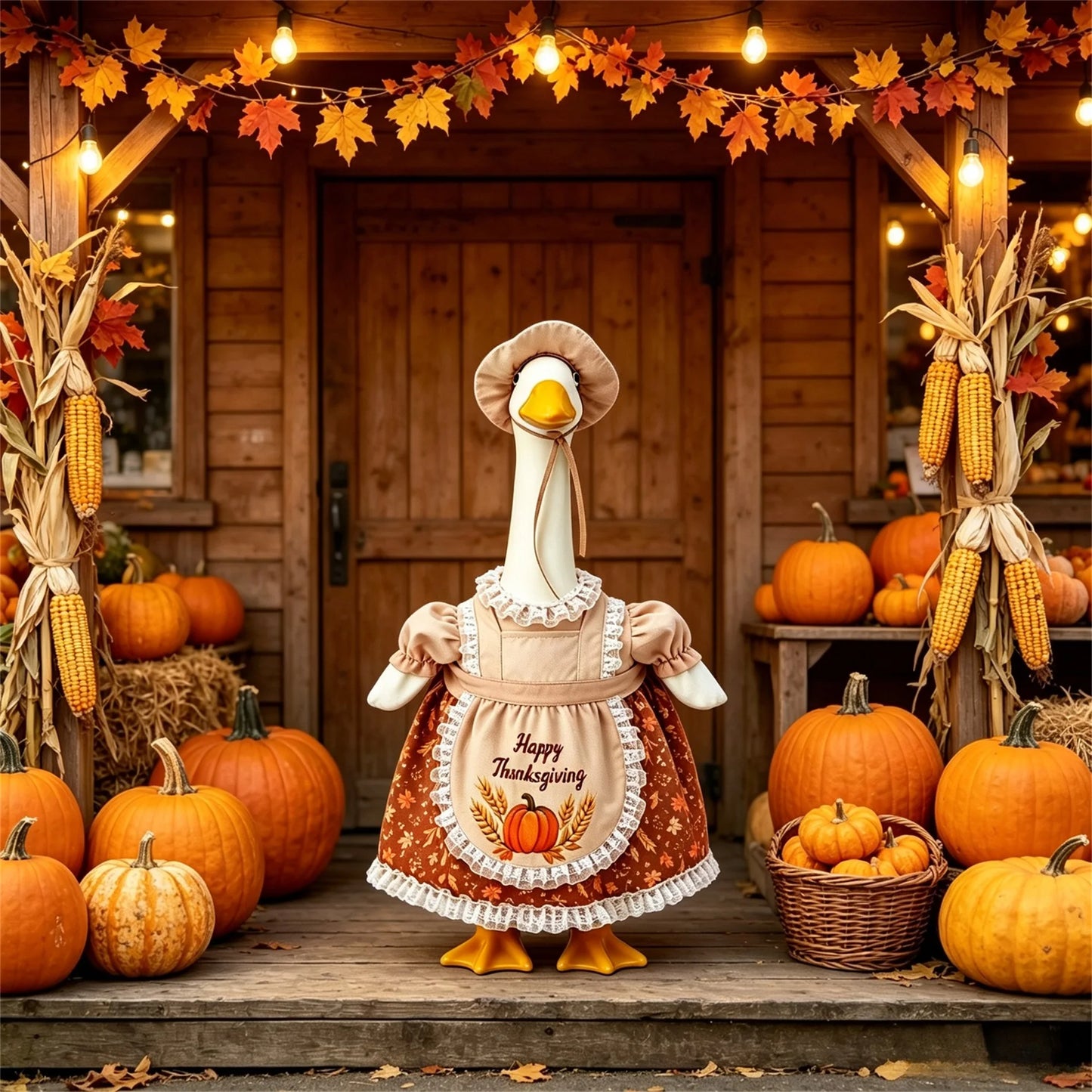 Outfit Goose Statue In Goose Statue Goose-Statue-Floral Outfit For 23 In Apron Hat Thanksgiving Outfit For