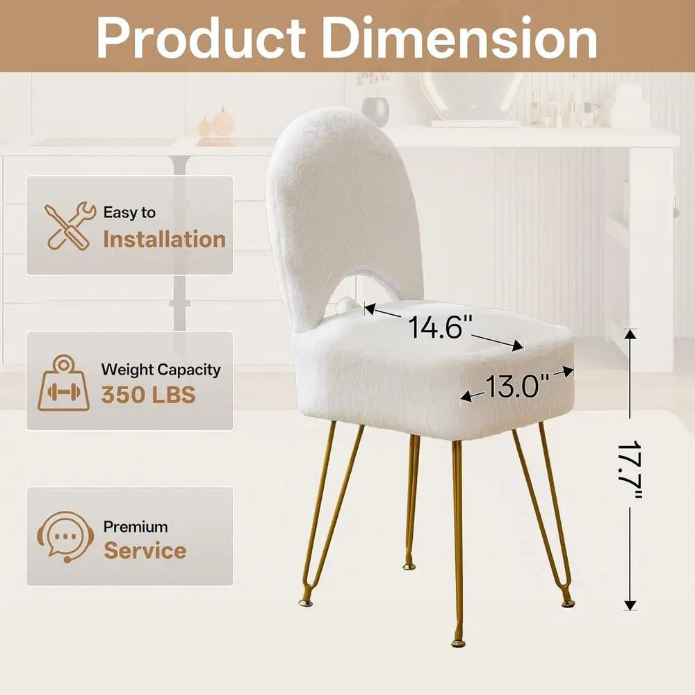 White Vanity Chair with Storage, olding Back aux ur Vanity Stool, Makeup Ottoman with Gold Legs or Bedroom/Bathroom