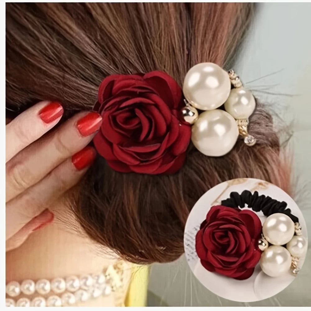 2/3/4 piece Korean fashion big pearl handmade camellia rose hair band headband hair accessories